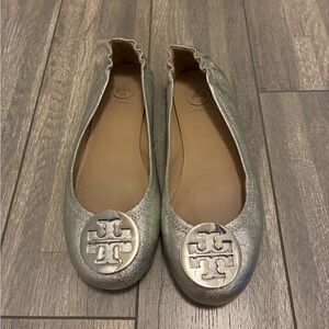 Tory Burch Metallic Silver Flats